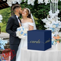 Hxezoc Navy Blue Gold Card Box Wedding Money Holder
