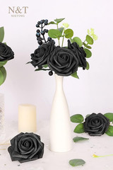 Artificial Black Rose Flowers Pack 50pcs Latex Foam Bouquets Wedding Party Home