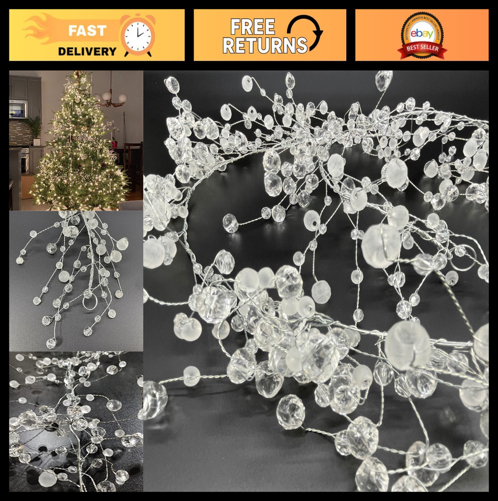 192″ Acrylic Crystal Diamond Garland – Frosted & Cut Beaded Glitter String (Set
