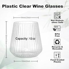 36 Pcs 12 oz Plastic Ribbed Wine Glasses, Origami Ripple Clear 36 PCS