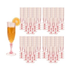 100PCS Plastic Champagne Flutes,7.1Oz Acrylic Pink Wine Glasses Goblets Reusa…