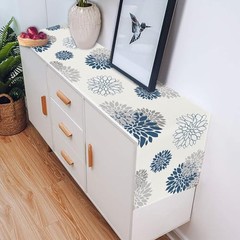 Blue Gray Table Runner Dahlia Pinnata Flower Beige Table Runners Modern