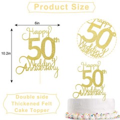 Wedding Anniversary Cake Topper – 50th Party Decoration, Gold