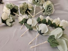 Wedding Bouquet Package, Ivory, Green, White, Roses, 14 Pieces