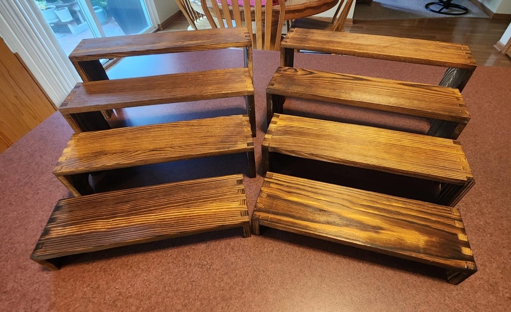 8 Pack Wooden Tiered Display Stands Stackable (Sizes: 12, 11.2, 10, 9.6 Inch)