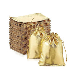 50Pcs Gold Gift Drawstring Bags Pouches for Jewelry Organizers Favor Candy Bar C