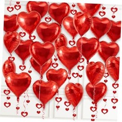 Heart Balloons, 24Pcs 18Inch Foil Heart Shaped Love Balloons and 50Pcs Red