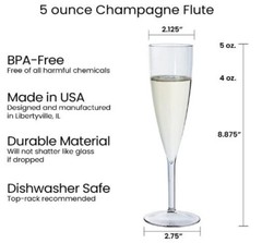 US Acrylic Drinkware 12 Plastic 6-ounce Clear Champagne Flutes