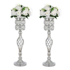 24in Wedding Centerpieces for Tables, 2pcs Silver Metal Diamond Crystal Weddi…