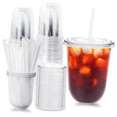 Pack Clear Plastic Cups with Lids and Straws,16 oz Disposable 50 16.0 ounces