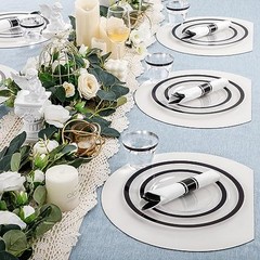 350 Pcs Clear and Black Plastic Plates,Black 350 Piece(50 Guests) Clear Black