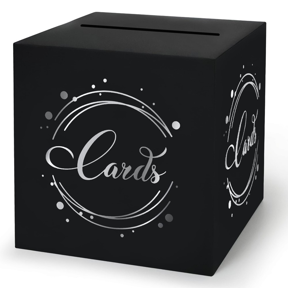 1 Pack Black and Silver Foil Card Box for Party, 8.7″ Black Gift Card Box Mon…