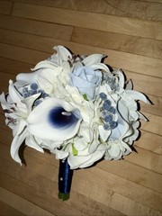 Lot Of 3 Sink Floral Bouquets Bride Groom Maid Of Honor Flower Girl Blue & White