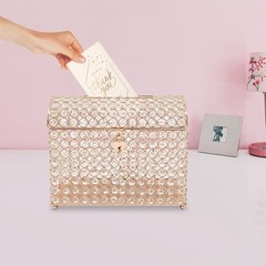 Clear Gold Lockable Wedding Card Box 31 × 16 × 25 cm With Lock & Key
