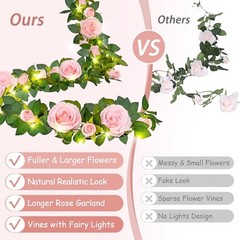 2 Pcs Flower Garland with 19.6 Ft Lights, 13.2 Ft Pink 2 Pack Pink With Lights