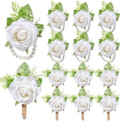 12 Pcs Artificial Rose Boutonniere Set for Men – Wedding, Prom, Formal Events