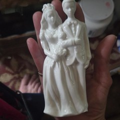 White Porcelain Bride & Groom Wedding Cake Topper Figurine, Romantic Couple