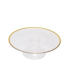 CLEAR 2 Round 12″ Plastic CAKE STAND Dessert Display Riser Gold Rim Party Events
