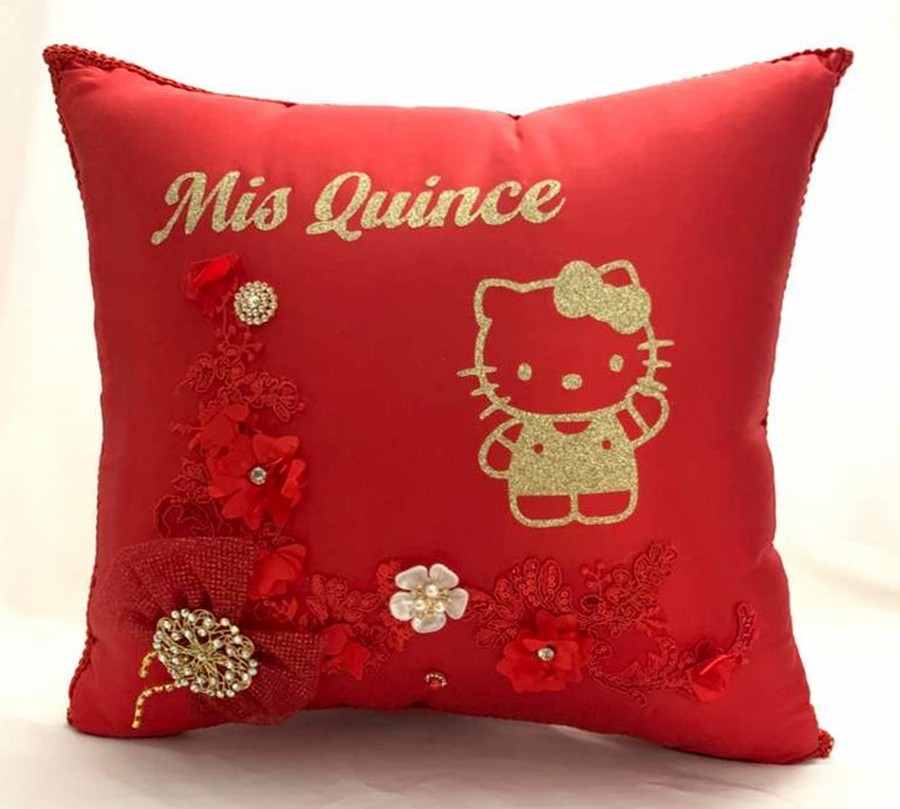 NEW! Quinceanera Kneeling pillow Red with Silver – cojin para quinceanera rojo