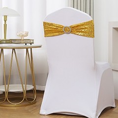 Pack of 50 Spandex Sequins Chair Sashes Gold Chair Bands with Buckles, Chairs