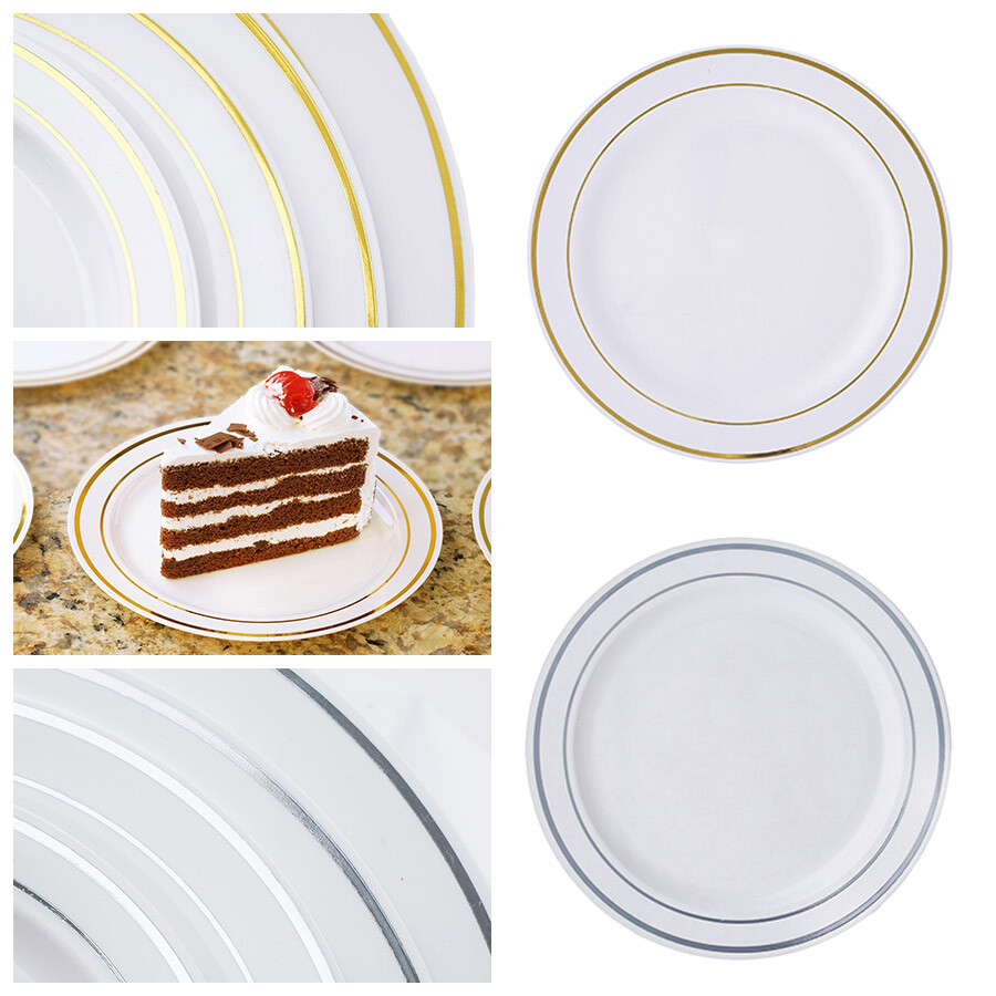 6″ DESSERT PLASTIC PLATES Round TRIM Party Wedding Disposable TABLEWARE SALE