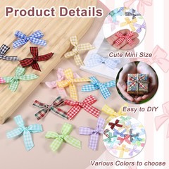 50 Pcs Mini Gingham Ribbon Bows 1.8 Inch Satin Ribbon Bows Red White