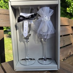 Bride & Groom Toasting Glasses By Studio His & Hers Wedding Decor Hand Wash Only