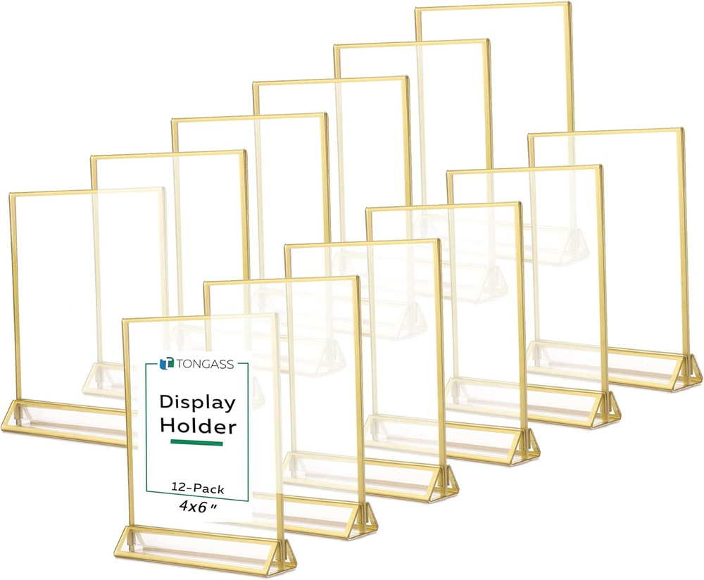 (12-Pack) 4X6 Standard Double-Sided Acrylic Wedding Table Numbers Picture Frames