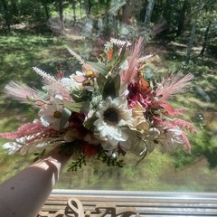 Bridal Wedding Bouquet Hand made Budget Friendly Faux Flowers White Pink Green