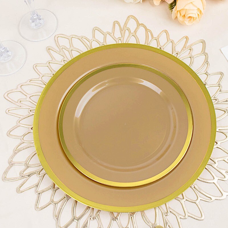 GOLD 10 Round 7″ Plastic SALAD PLATES Gold Rim Party Events Tableware