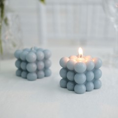 2 DUSTY BLUE Bubble Cube Unscented Paraffin Wax CANDLES Wedding Centerpieces
