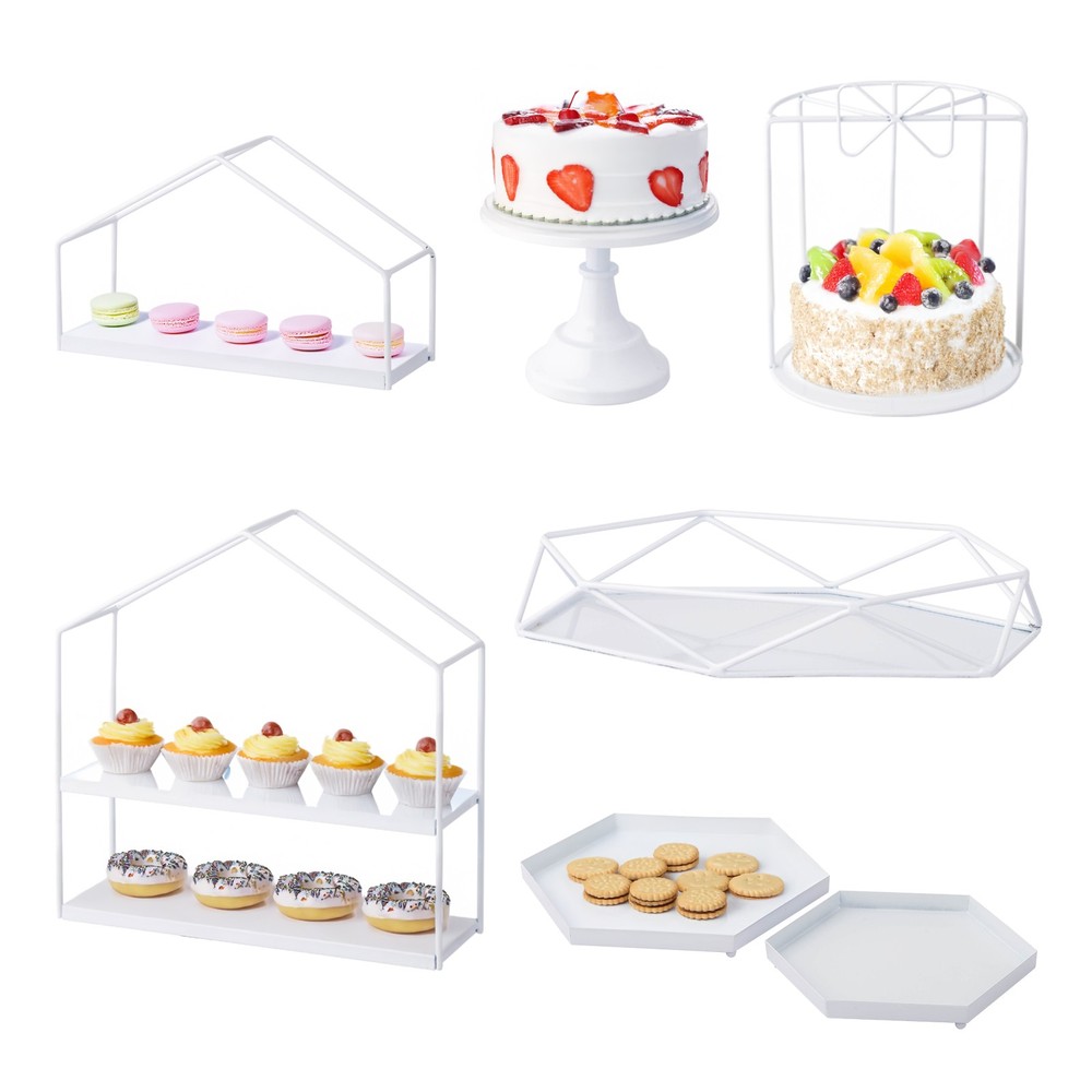 7PCS White Cake Stand Set Cupcake Holder Fruit Candy Plate for Party Wedding NEW