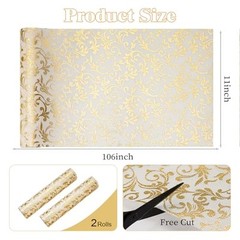 2 PCS Table Runner, Glitter Metallic Printed Rattan White Gold Table Gold White