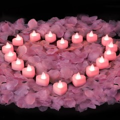 2000 Pieces Pink Artificial Rose Petals with 24 Pink Heart LED Tea Lights, Ro…