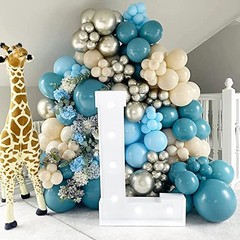Dusty Blue Balloons Garland Kit, Fog Blue Royal Blue Pastel Blue Sand Blue Gold