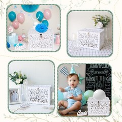 White Wedding Card Box with Lock, PVC Gift Card Box for Wedding Decorations f…