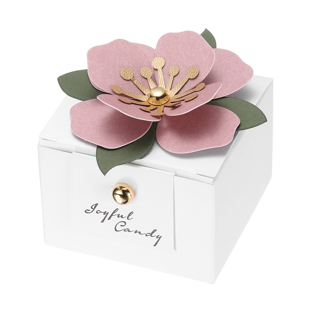 Wedding Favor Box with Light Pink Floral Decor, (2.5 x 2.5 Inch, White)(25 Pcs)