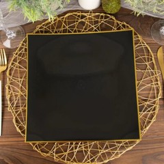 10 Square 10″ Concave Plastic Salad Dinner Plates Gold Rim Party Home