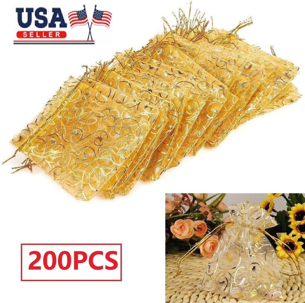 200PCS Sheer Drawstring Organza Jewelry Pouches Wedding Party Favor Gift Bags