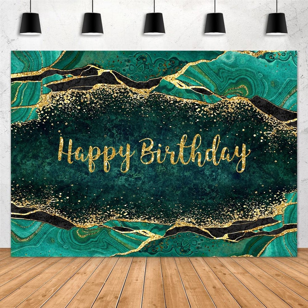7x5ft Green Marble Happy Birthday Backdrop Glitter Gold Dots Girls Women Swee…