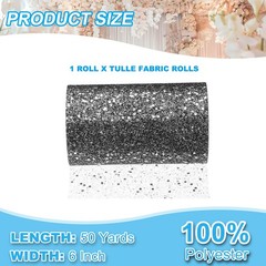 Tulle Fabric Rolls 6″ by 50 Yards Fabric Spool Tulle for DIY, Black-silver