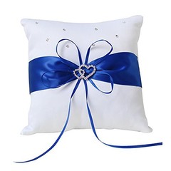 2pcs Wedding Set White Satin and Royal Blue Flower Girl Basket and Ring Pillow