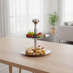 Fruit Tray with Central Pillar Modern Double-Level Serving Tray Long-Lasting