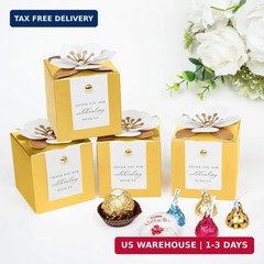 FEIYI 20 PCS Candy Boxes, 3 In 1 Gold Favor Boxes with Floral Decor, White Thank