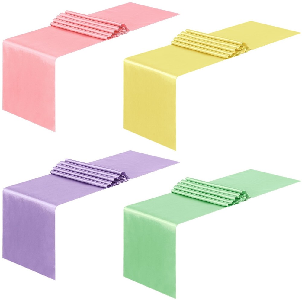 Aneco 12 Pack Satin Table Runner 12 x 108 Inch Pastel Rainbow Long Wedding Sa…