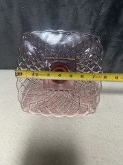 Vtg L E Smith Pink 8” Trellis Cake Plate 4.5” High￼