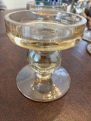 Set of 2 Glass Pillar Candle Holders Clear with Round Tray – Crystal Ball Stem.