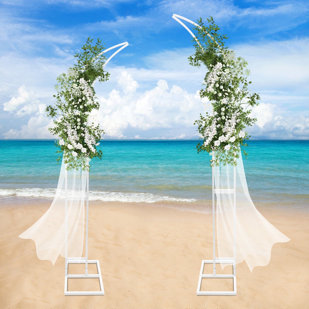 2 Pcs White Curved Wedding Arch Backdrop Stand Steel Tube