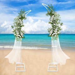 2 PCS White Curved Wedding Arch Stands Steel Tube Backdrop Frame
