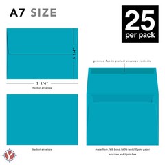 A7 Envelopes, 5 1/4″ x 7 1/4″, Blue, Square Flap, 24w (90gsm), 25 Per Pack